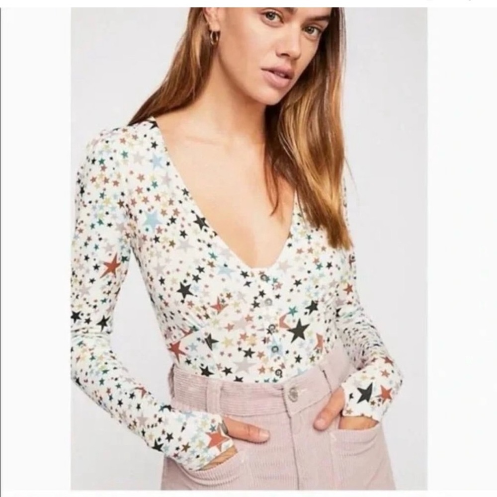 NWOT Free People white star bodysuit